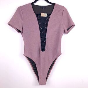 Love J Sparkle Purple Short Sleeve body suit with cross cross ribbon front- NEW
